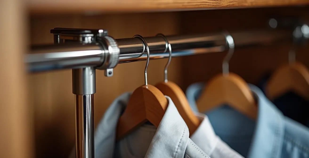 Interior de armario con barra abatible y sistema de organización vertical