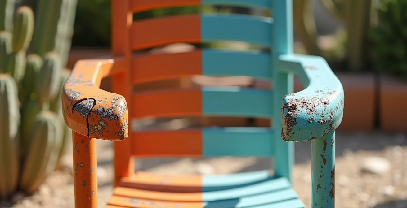 Comparación visual de mueble de aluminio deteriorado frente a uno con lacado certificado Qualicoat