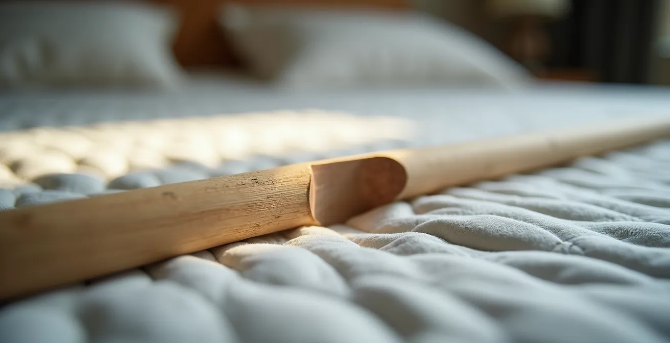 Demostración visual del test de la escoba mostrando el hundimiento en el centro de un colchón desgastado